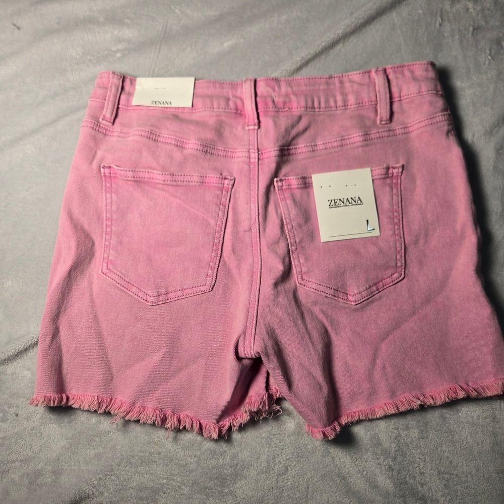Zenana Mauve Denim Shorts‎ Womens Large High Rise Frayed Hem DMP-1843Y NWT - Picture 6 of 6